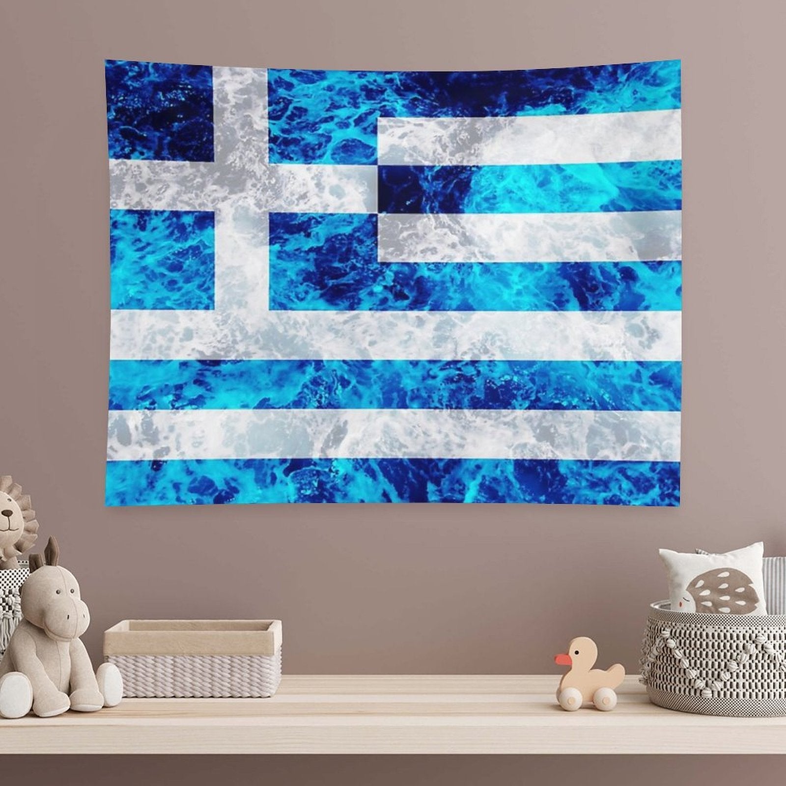 Flag of Greece - Ocean Waves Navy Naval Nautical Sailor Sea Cool Flags Tapestry
