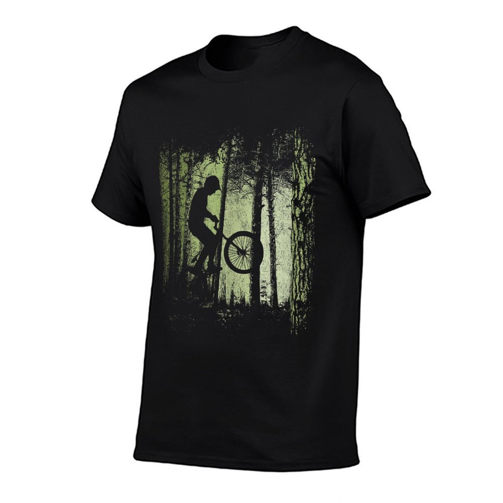 Twilight Forest Trail Cyclist BMX Dirtbike Offroad Wheelie  Rolled Sleeves T-Shirt