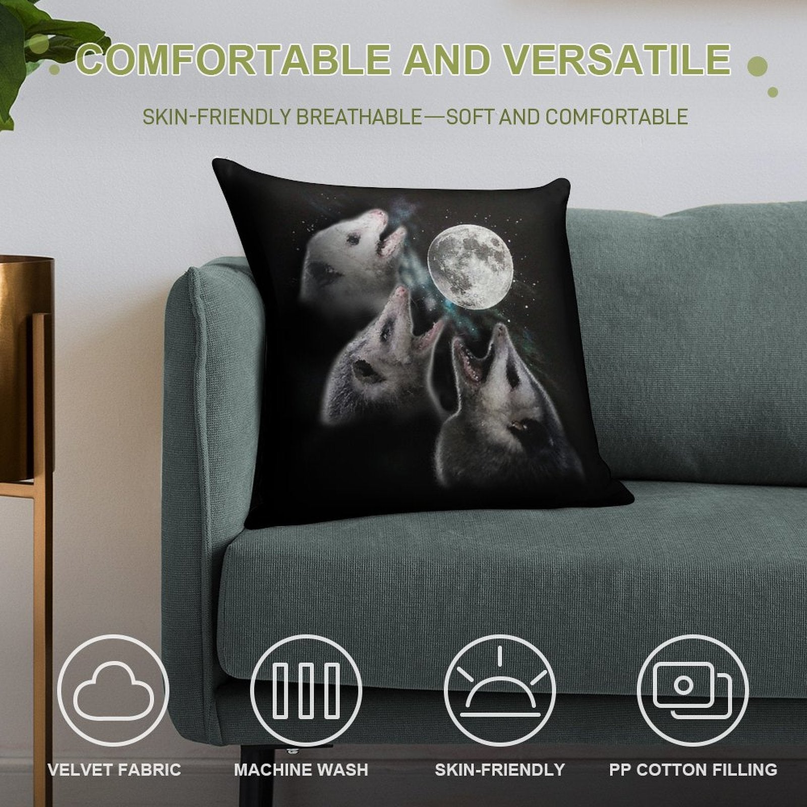 3 Opossum Moon Soft Fade-Resistant Throw Pillow