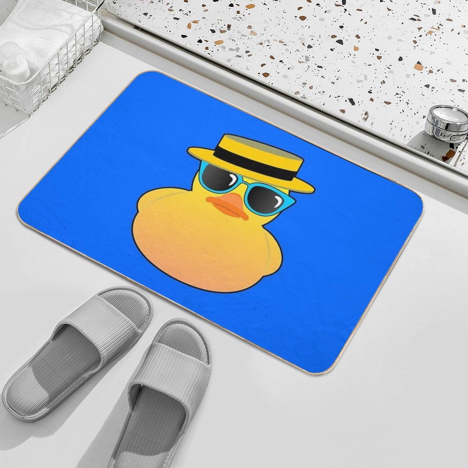 Rubber Duck Ducky Wearing Boater Hat And Sunglasses  Fade-Resistant Bath Mat