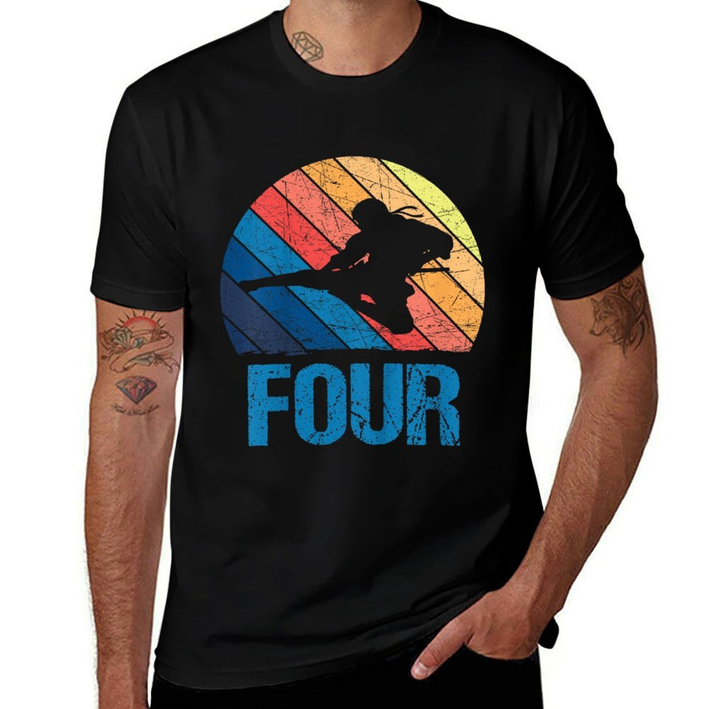 Kids 4 Year Old 4th Birthday Ninja Boys Girls Kids  Trendy Pattern T-Shirt