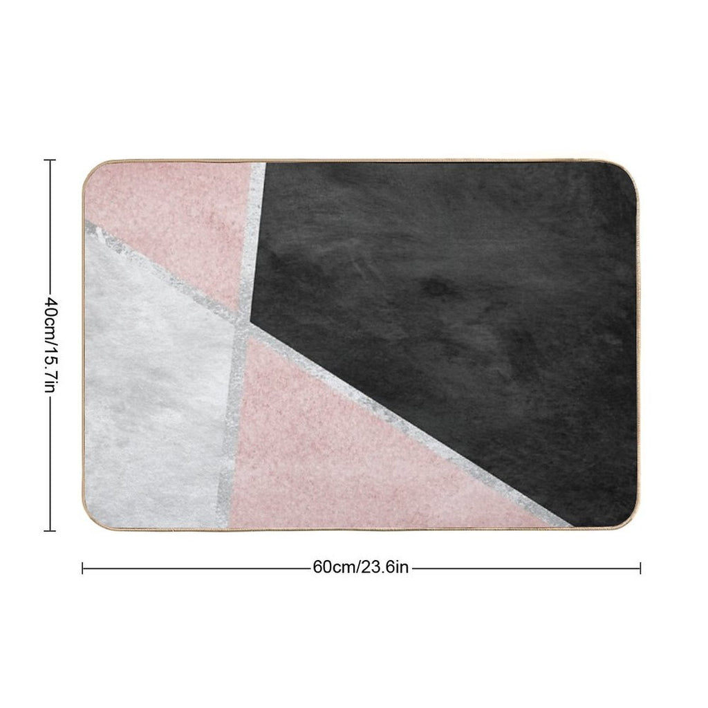 Pink, Silver And Black Geometric Design  Absorbent Bath Mat