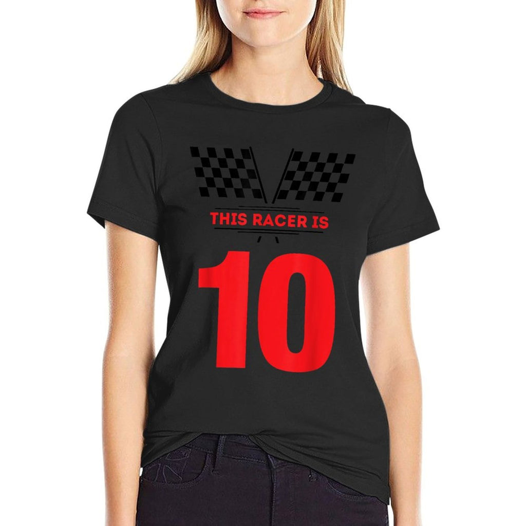Kids 10th Birthday Racing Race Car - 10 Year Old Boys  Fade-proof Color T-Shirt