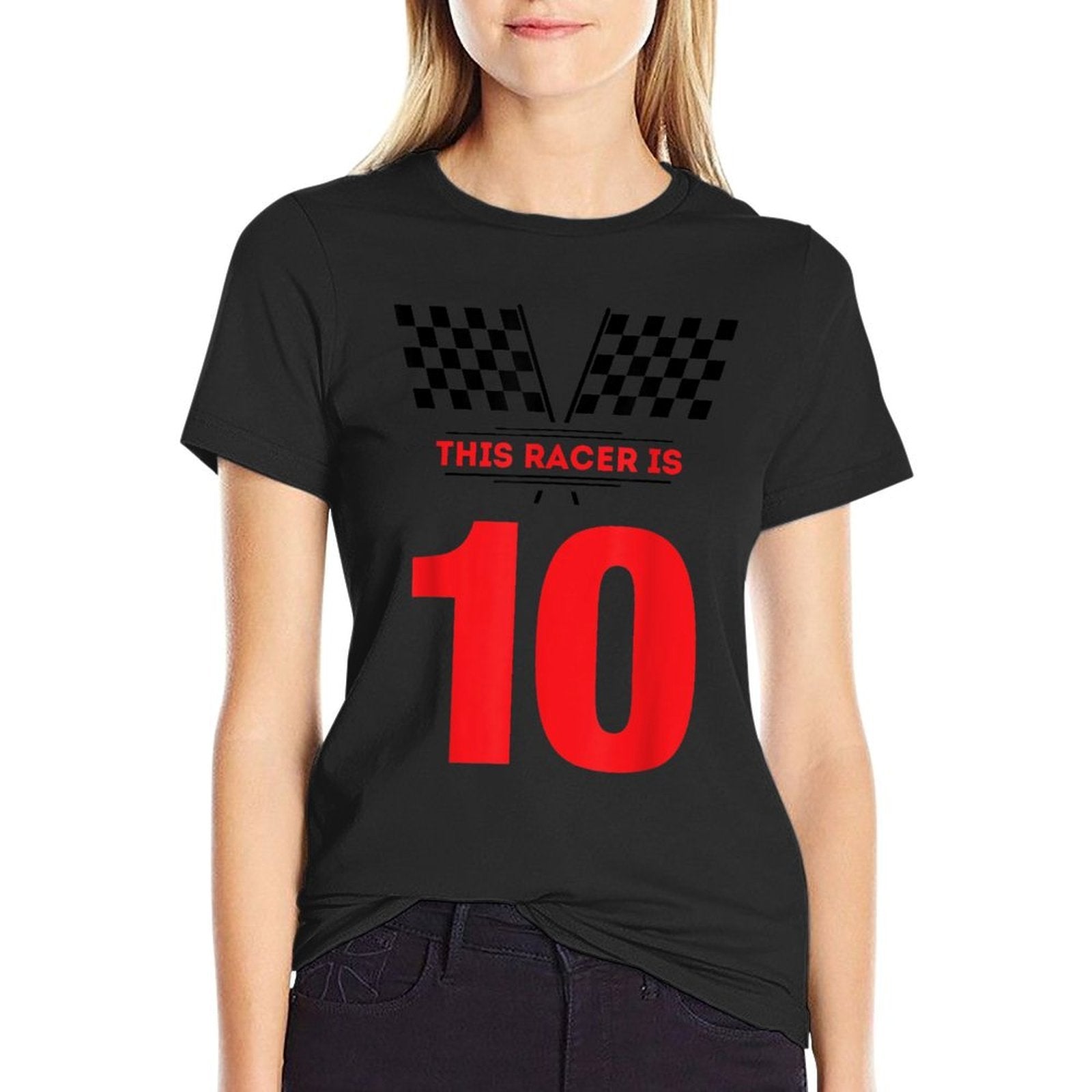 Kids 10th Birthday Racing Race Car - 10 Year Old Boys  Fade-proof Color T-Shirt