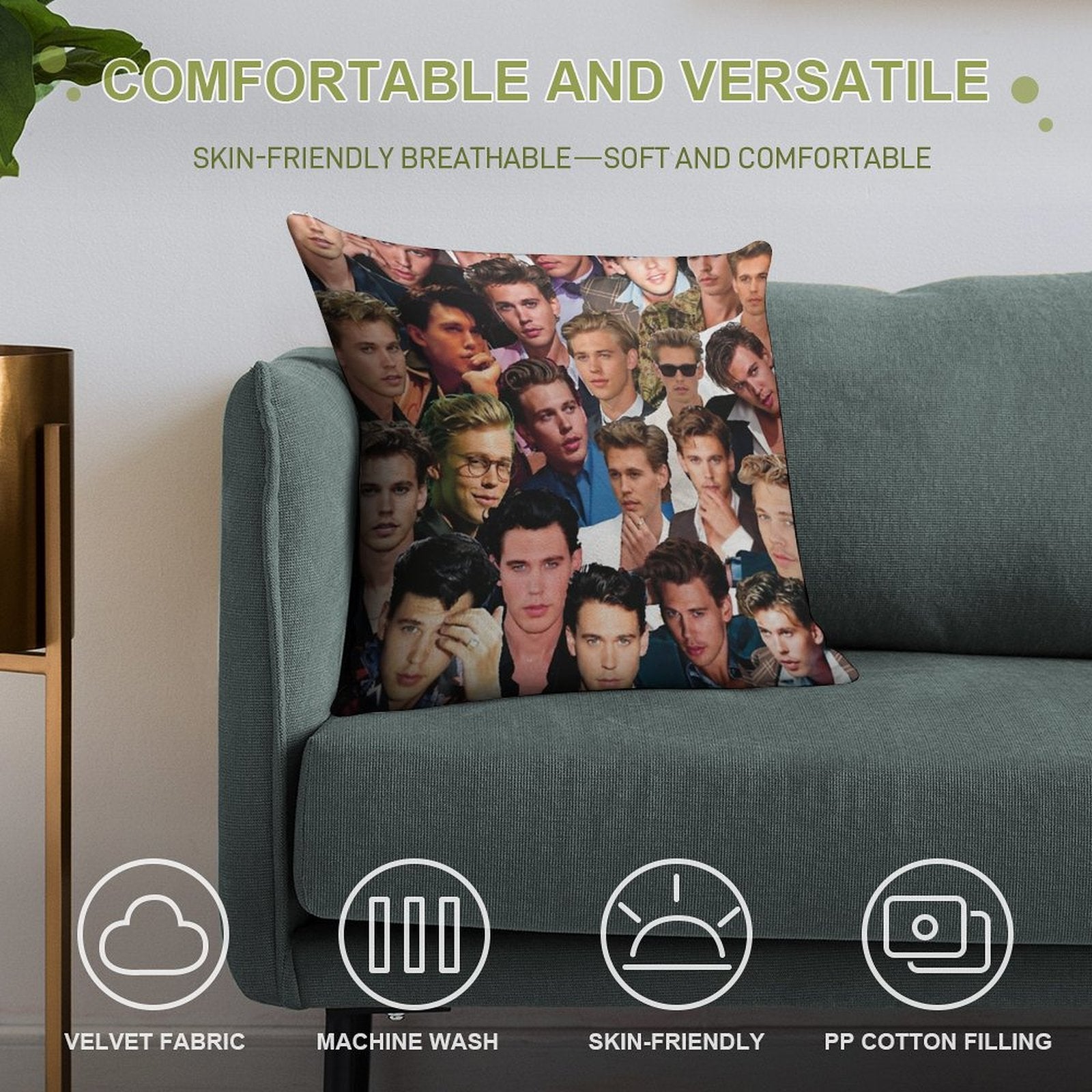 Austin Butler Photo Collage Soft High-Density Material Throw Pillow