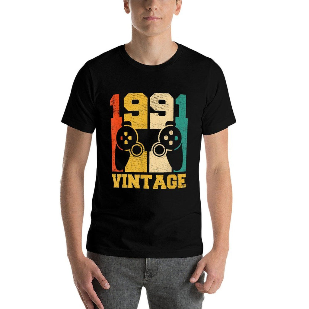 30 Years Old Gifts Vintage 1991 Video Game 30th Birthday  Ribbed Collar T-Shirt