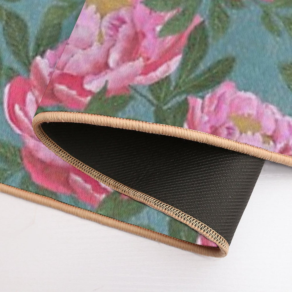 Peony on Teal  Easy To Clean Bath Mat