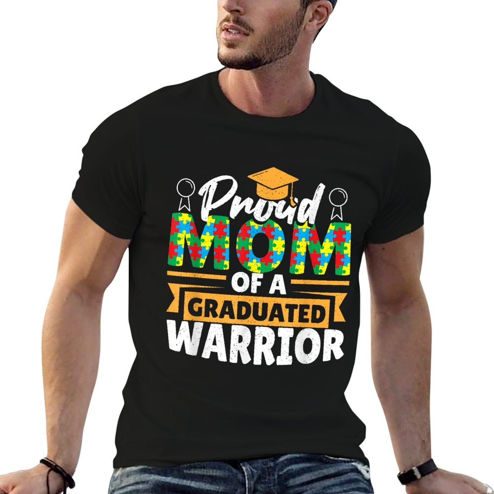 Proud Mom Of A Graduated Warrior Autism Awareness Graduation  Breathable T-Shirt