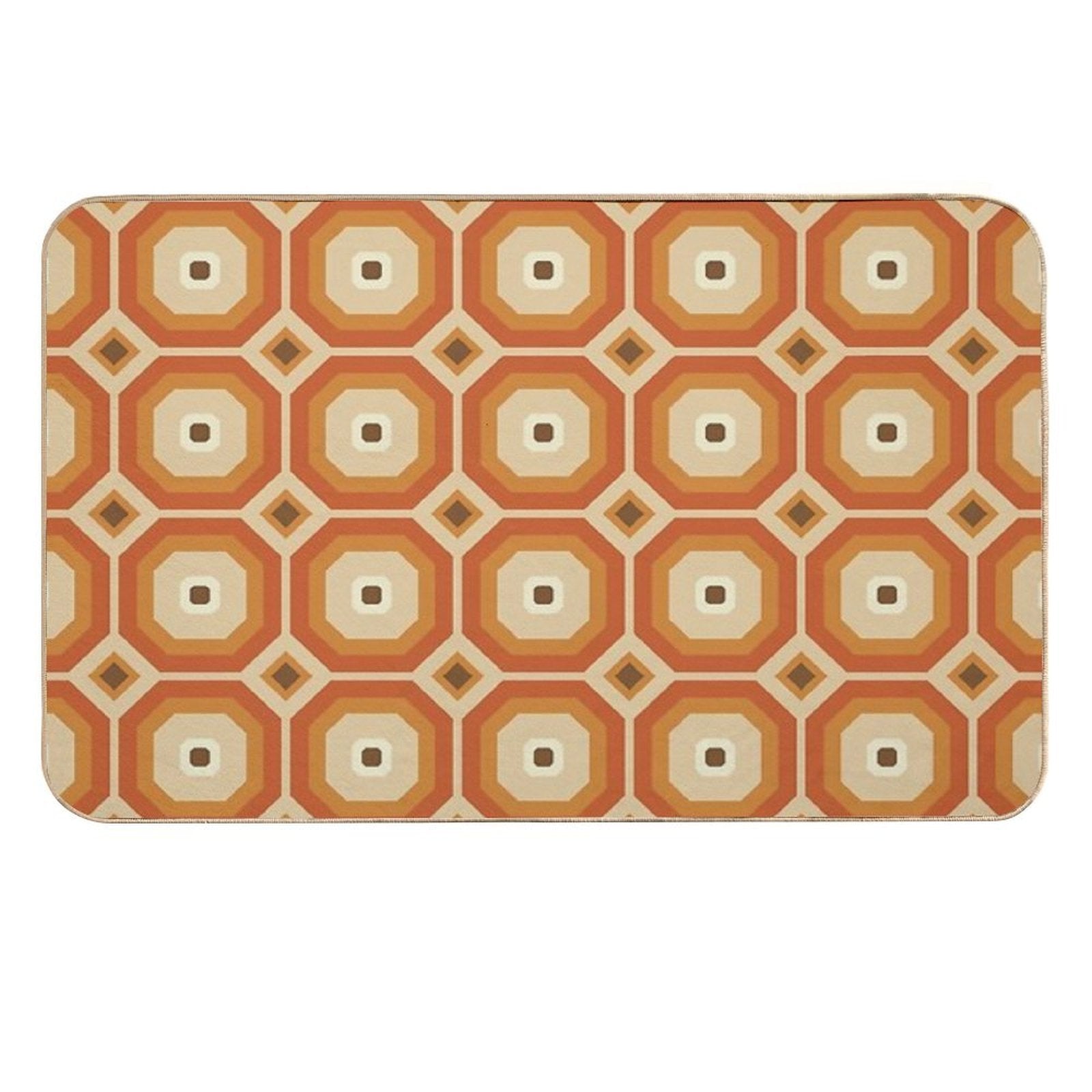 Brown, Orange And Ivory Geometric Retro Octagon Pattern  Non-Slip Bath Mat