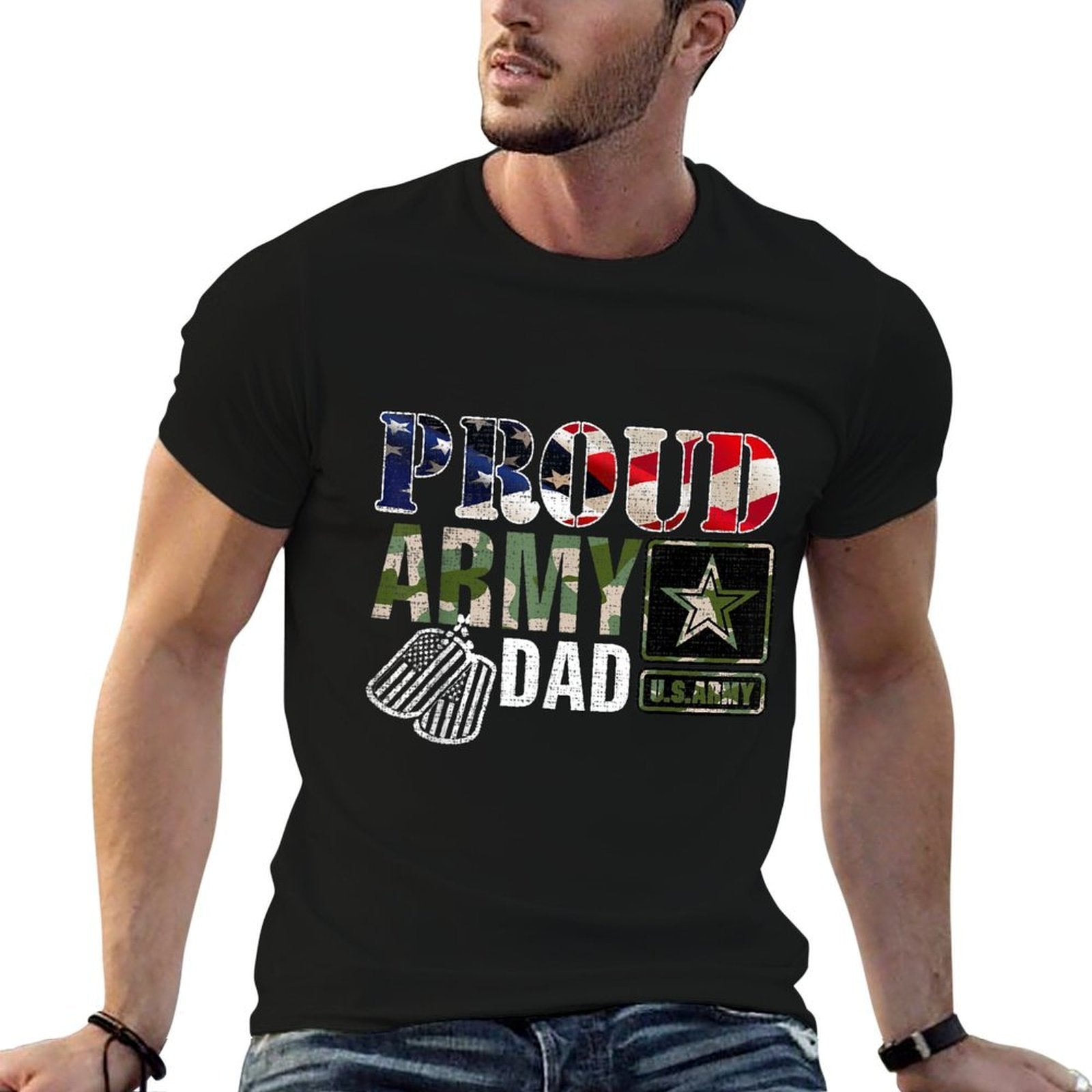 Vintage Proud Army Dad Camo With American Gift  Wrinkle-resistant T-Shirt