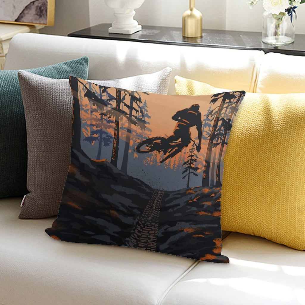 Retro Styled Mountain Biking Dirt Jumper Sunset Soft High-Density Material Throw Pillow