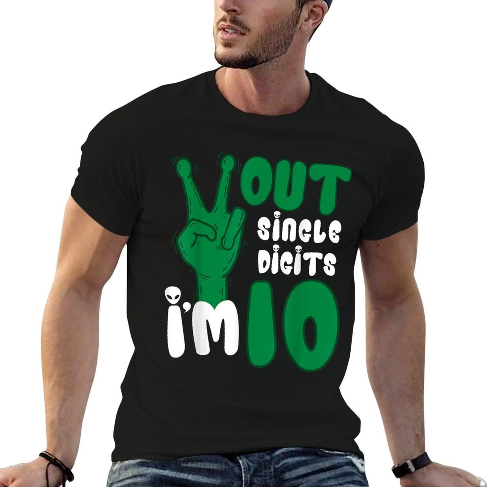 Peace Out Single Digits Alien I'm 10 Years Old Birthday UFO  High-quality Stitching T-Shirt