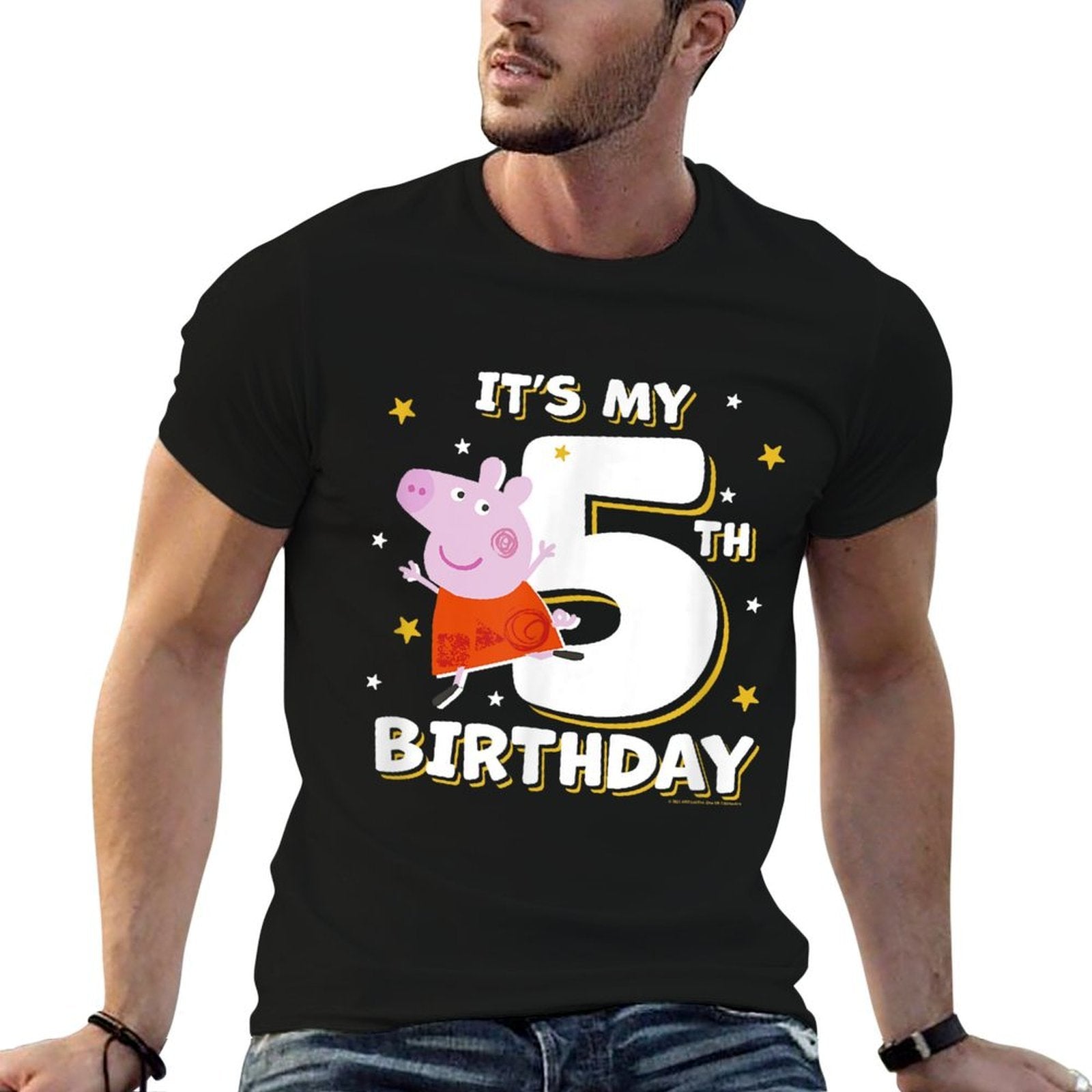 Peppa Pig It's My 5th Birthday Holiday Stars Celebration  Polyester Blend T-Shirt