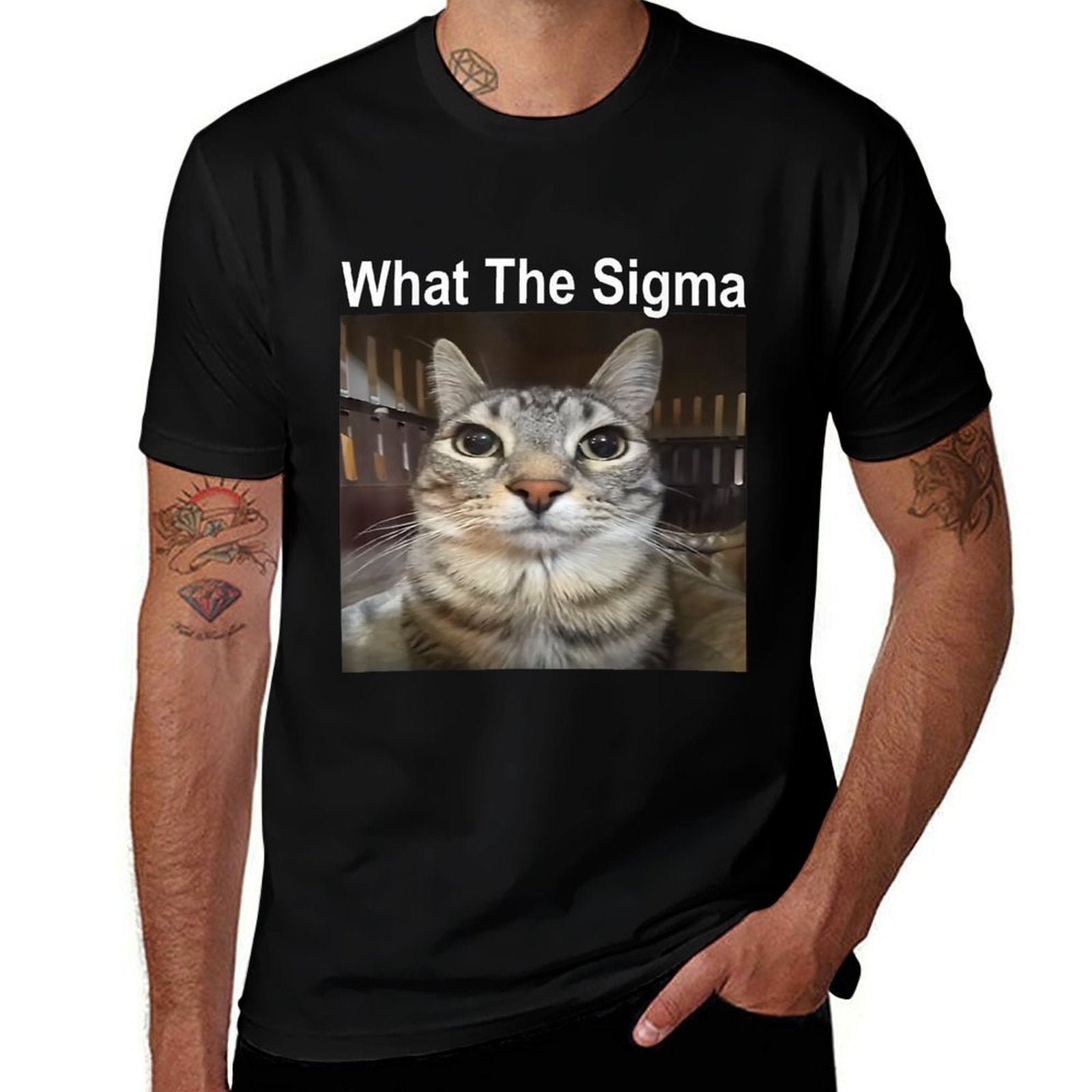 Funny Meme Cat What The Sigma Cute Cat Meme Quote for Men Women Kids  Wrinkle-resistant T-Shirt