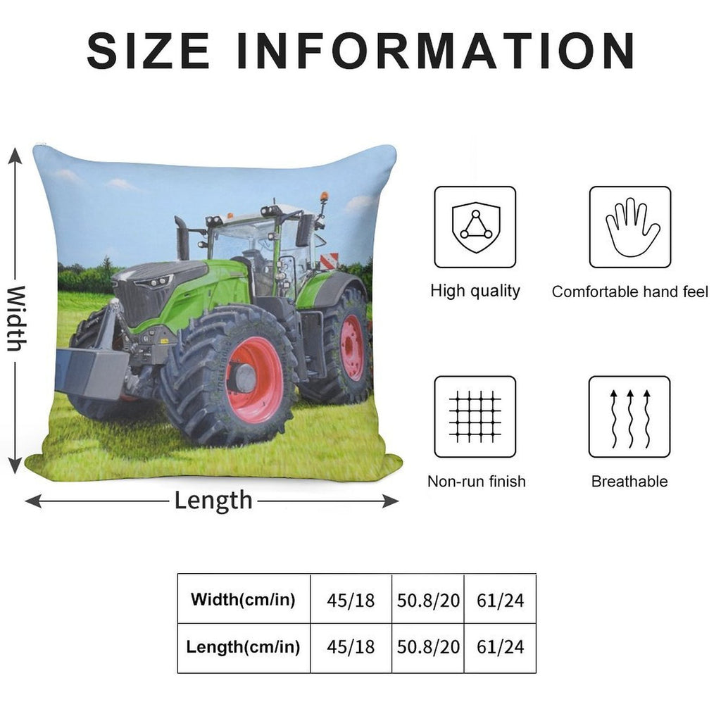 Green Tractor in Field Soft Shrink-Resistant Throw Pillow
