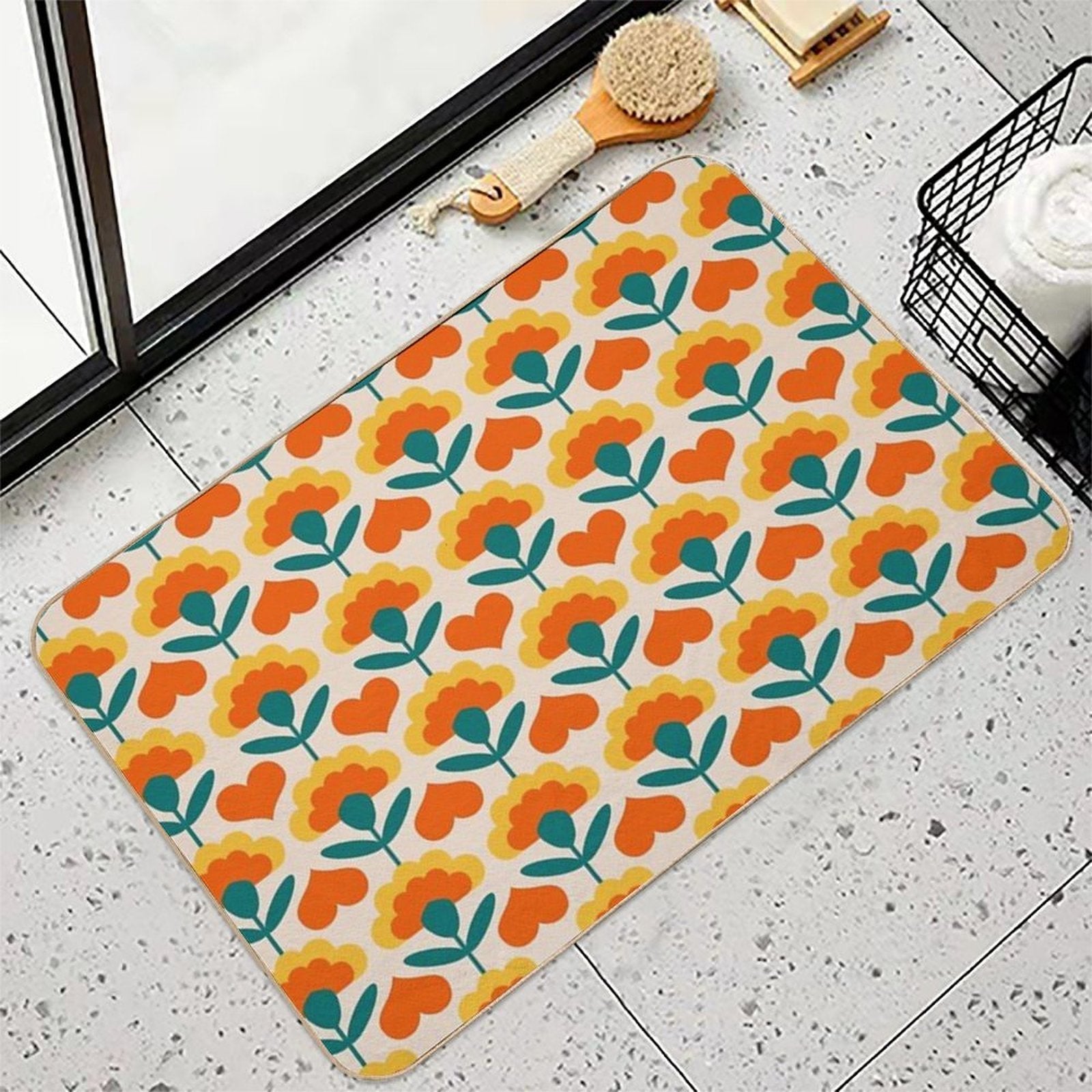 Hearts And Flowers  Stain-Proof Bath Mat