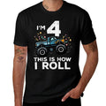 Kids Im 4 Monster Truck This How I Roll 4th Birthday Boys Kids  Ribbed Collar T-Shirt