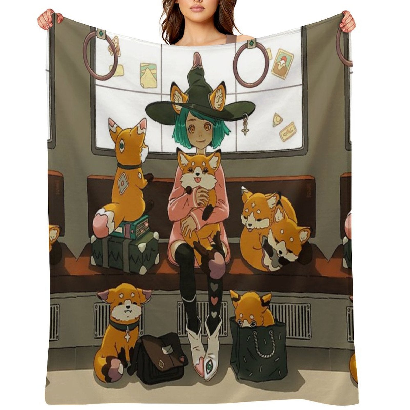 Witch And The Magic Foxes Wrinkle-free Throw Blanket