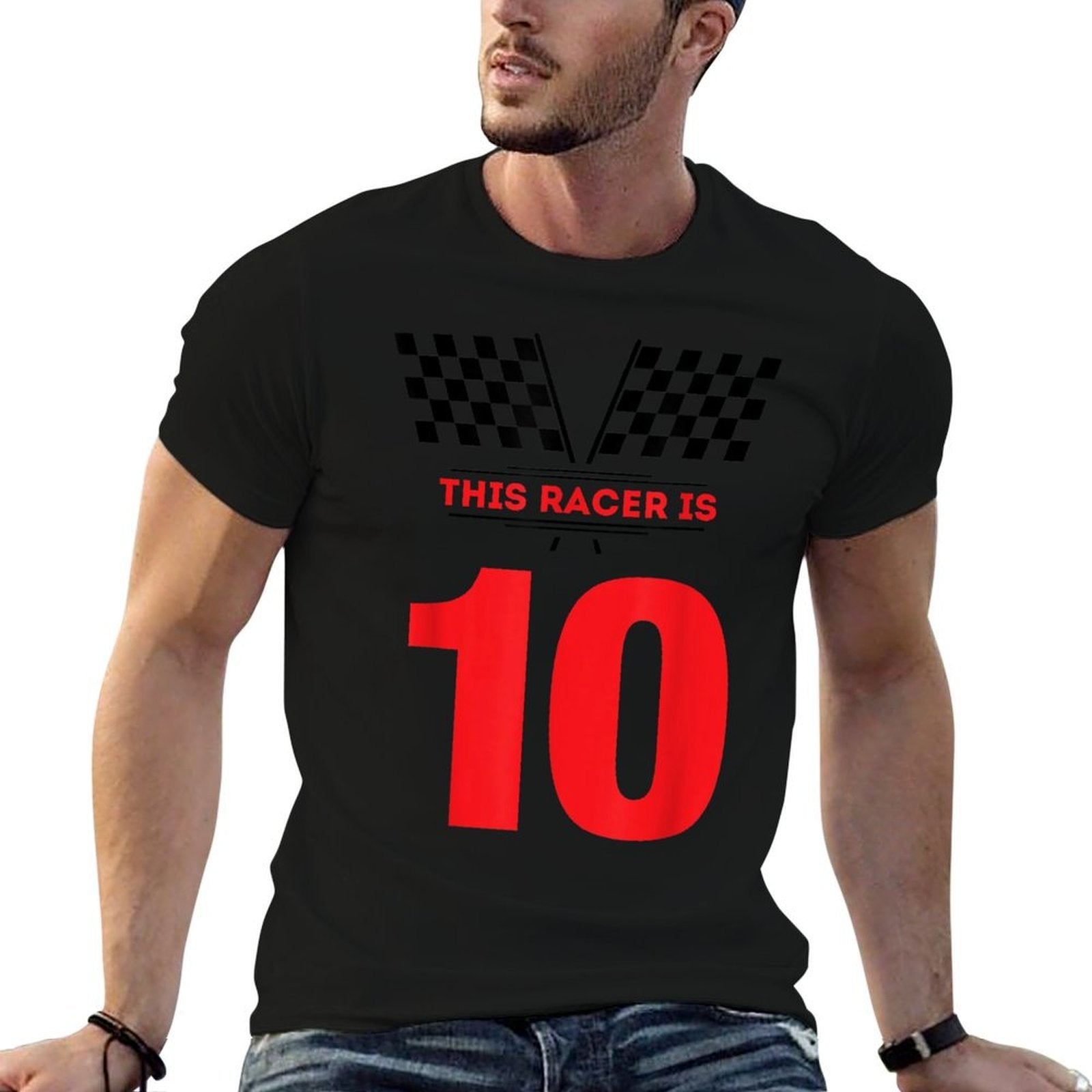 Kids 10th Birthday Racing Race Car - 10 Year Old Boys  Fade-proof Color T-Shirt