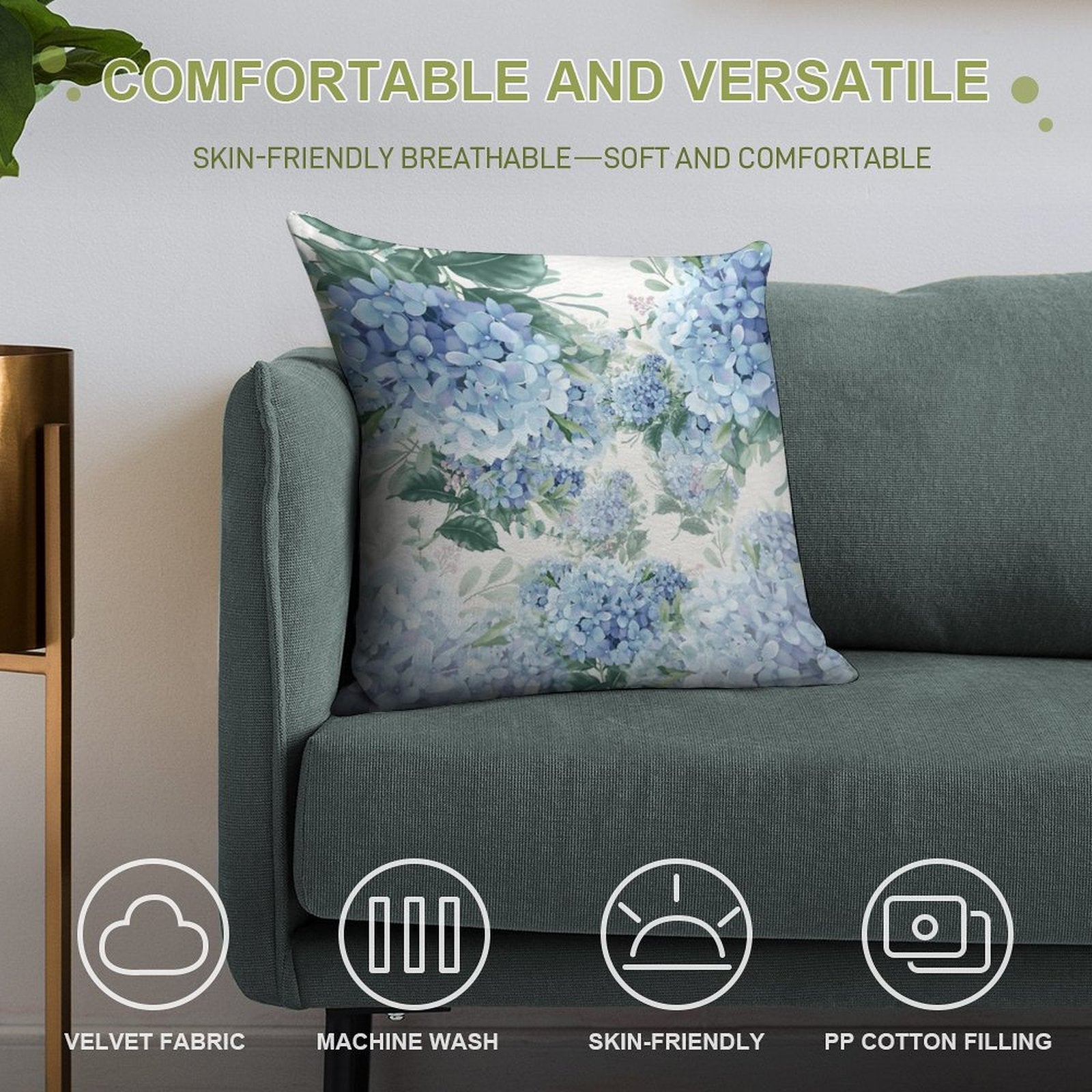 Blue Hydrangeas Soft Style Accent Throw Pillow