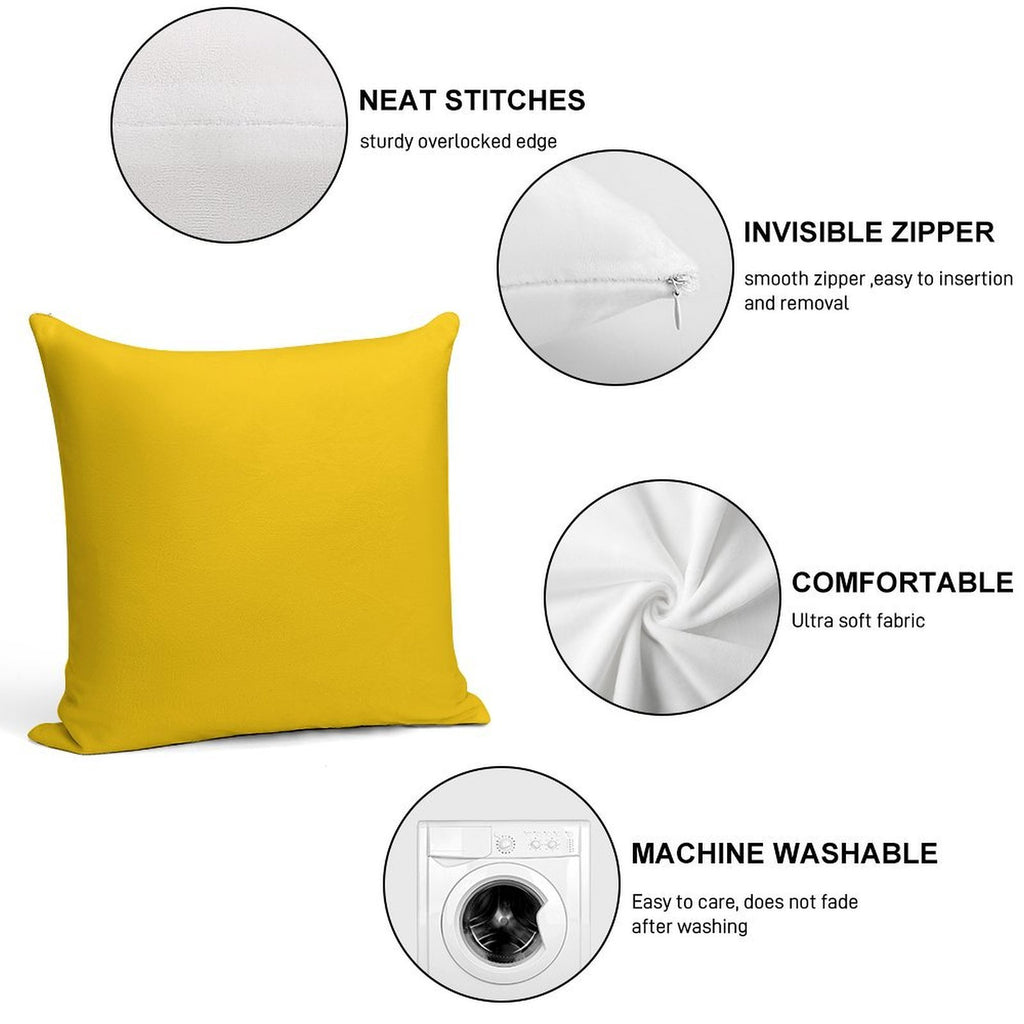 Solid Plain Mid Yellow Soft Short Plush Fabric Throw Pillow