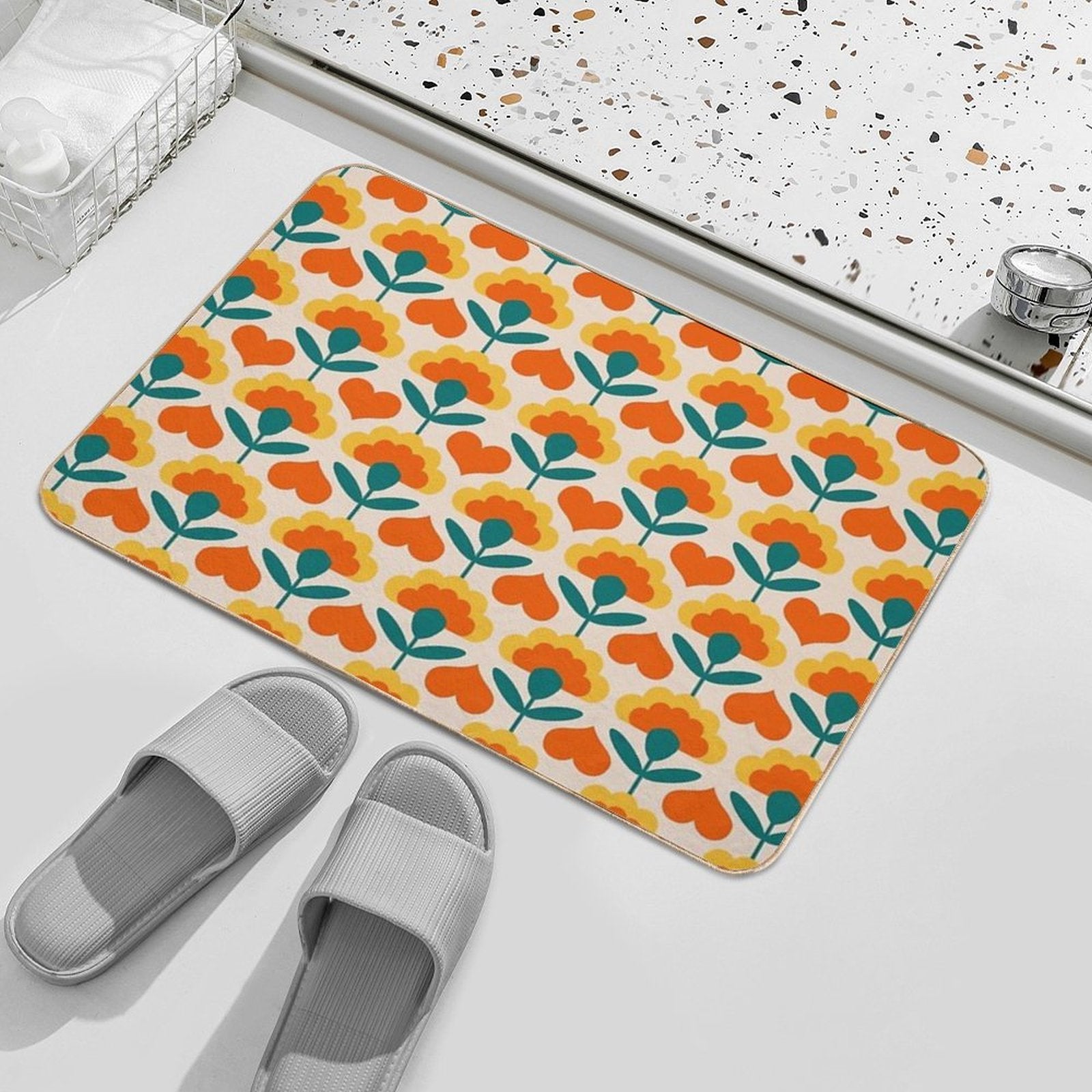 Hearts And Flowers  Stain-Proof Bath Mat