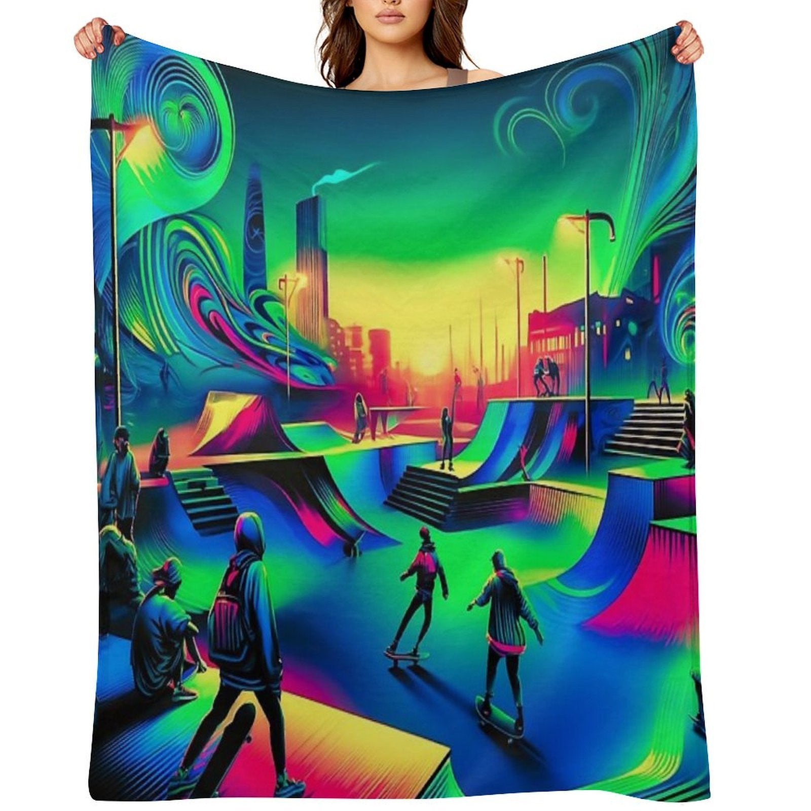 Cyberpunk Skatepark Neon Uv Reactive Nights Machine-washable Throw Blanket