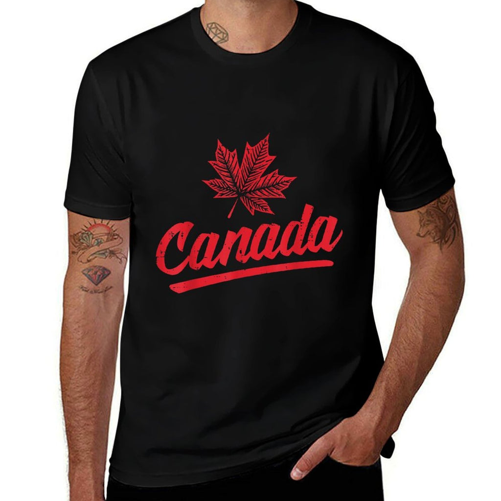 Cursive Canada Maple Leaf Canadian Patriotic Women Men Kids  Eco-friendly Material T-Shirt