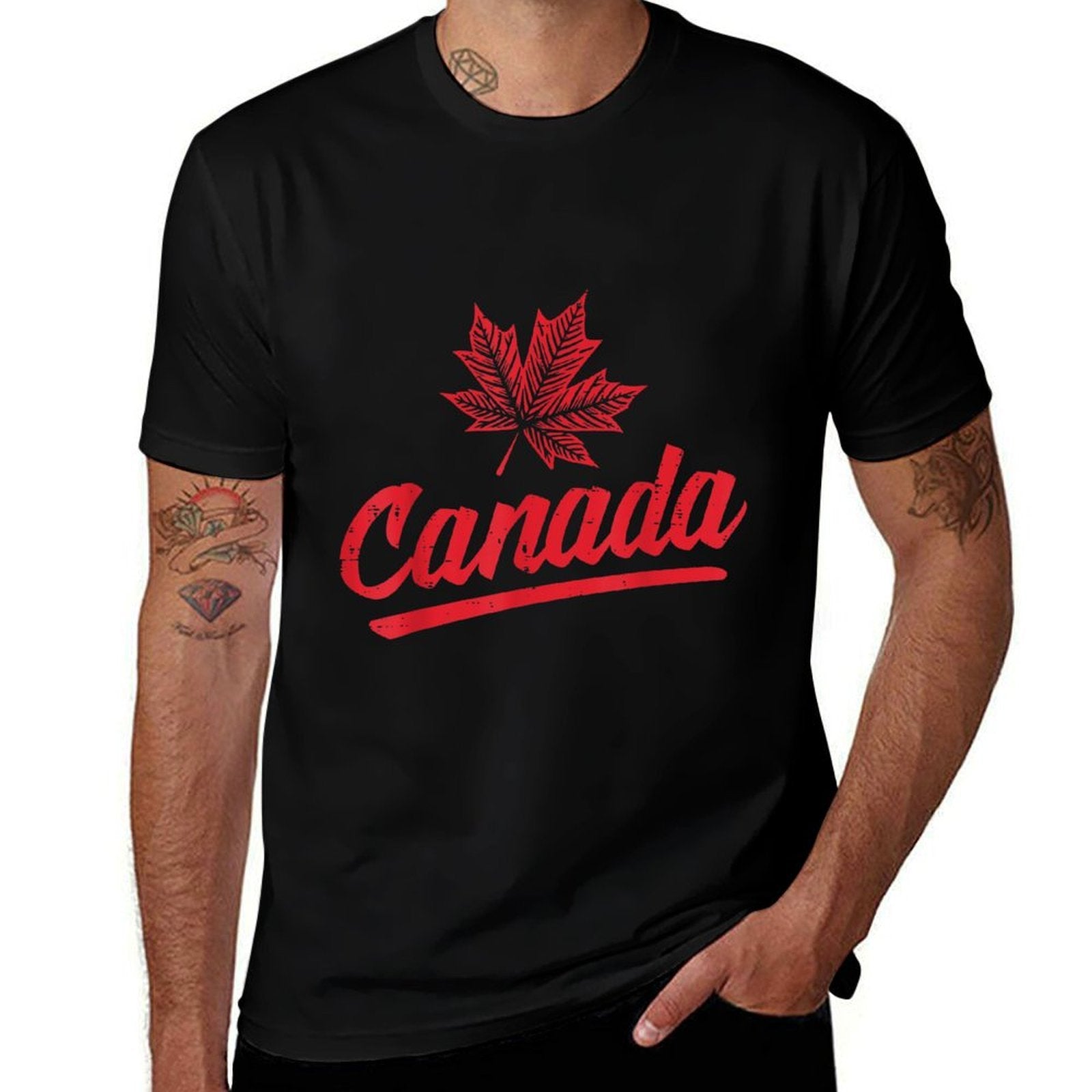 Cursive Canada Maple Leaf Canadian Patriotic Women Men Kids  Eco-friendly Material T-Shirt
