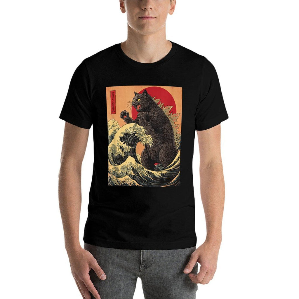 Catzilla Cat Japanese Anime Kawaii Sunset  High-quality Stitching T-Shirt