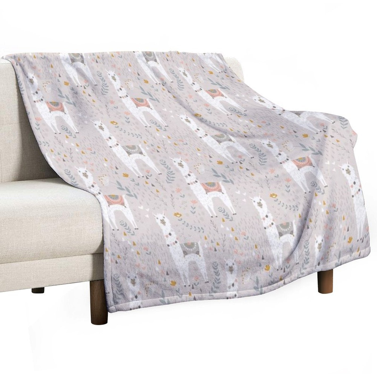 Llama on Warm Gray All-season Throw Blanket