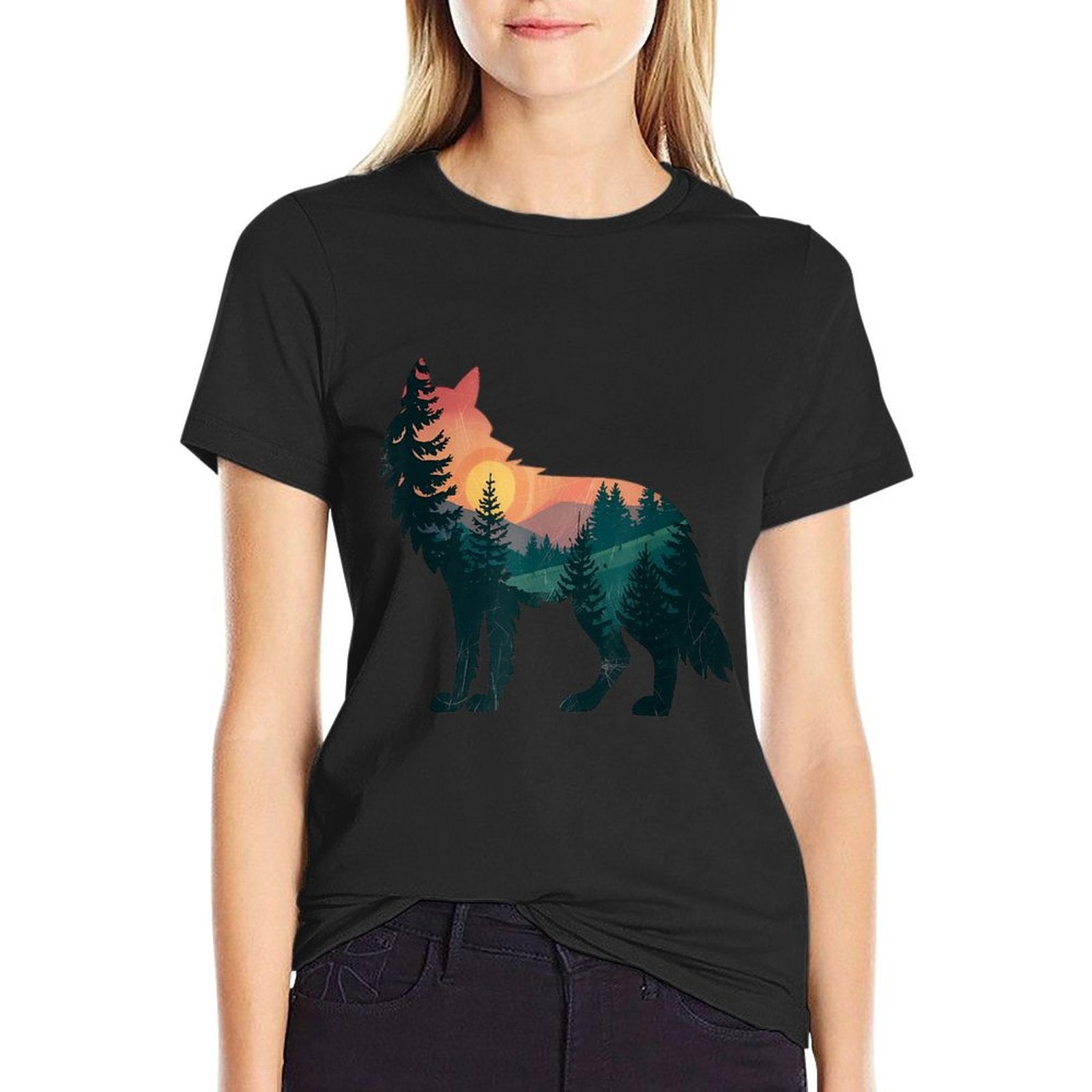 Wolf Hiking Hunting Outdoor Camping Forest Men Women Wolf  Durable T-Shirt
