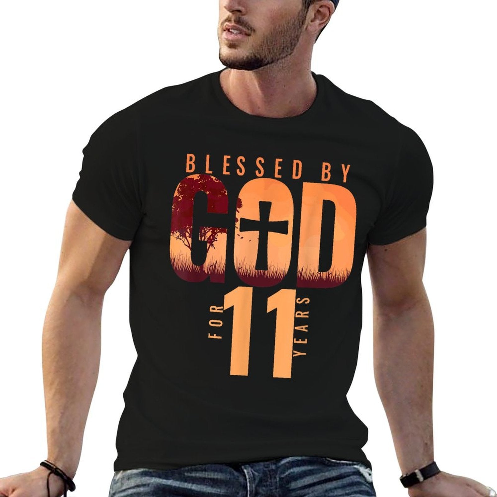 Blessed By God For 11 Years 11th Birthday Religious Theme  Wrinkle-resistant T-Shirt