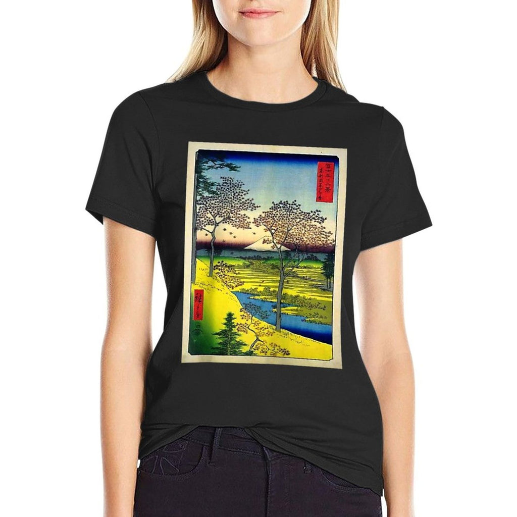 Hiroshige's Twilight Hill at Meguro in The Eastern Capital Raglan Baseball  Oversized Silhouette T-Shirt