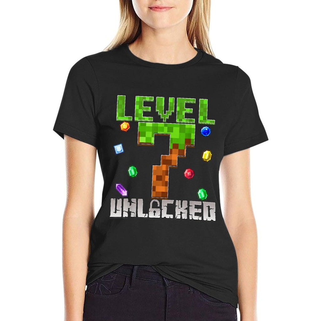 Birthday Boy Level 7 Unlocked 7th Birthday Game Pixel  Cotton T-Shirt