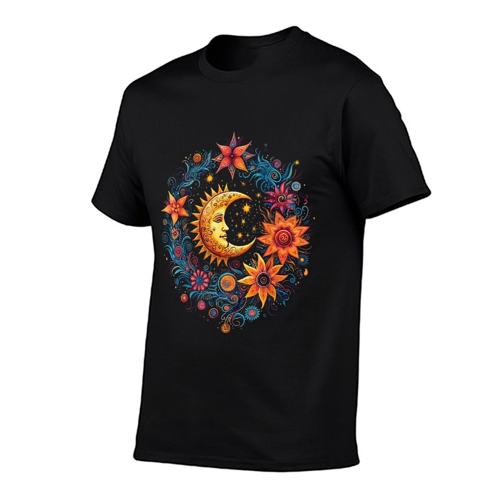 Mystic Sun And Moon Woman Mystical Flowers Aesthetic  Cotton T-Shirt