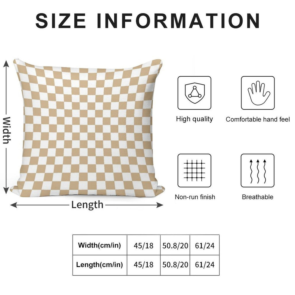 White And Tan Brown Checkerboard Soft High-Density Material Throw Pillow