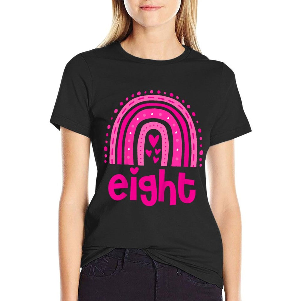 Kids Girl's Birthday Eight 8 Years Old 8th Birthday Pink Rainbow  Tagless Design T-Shirt