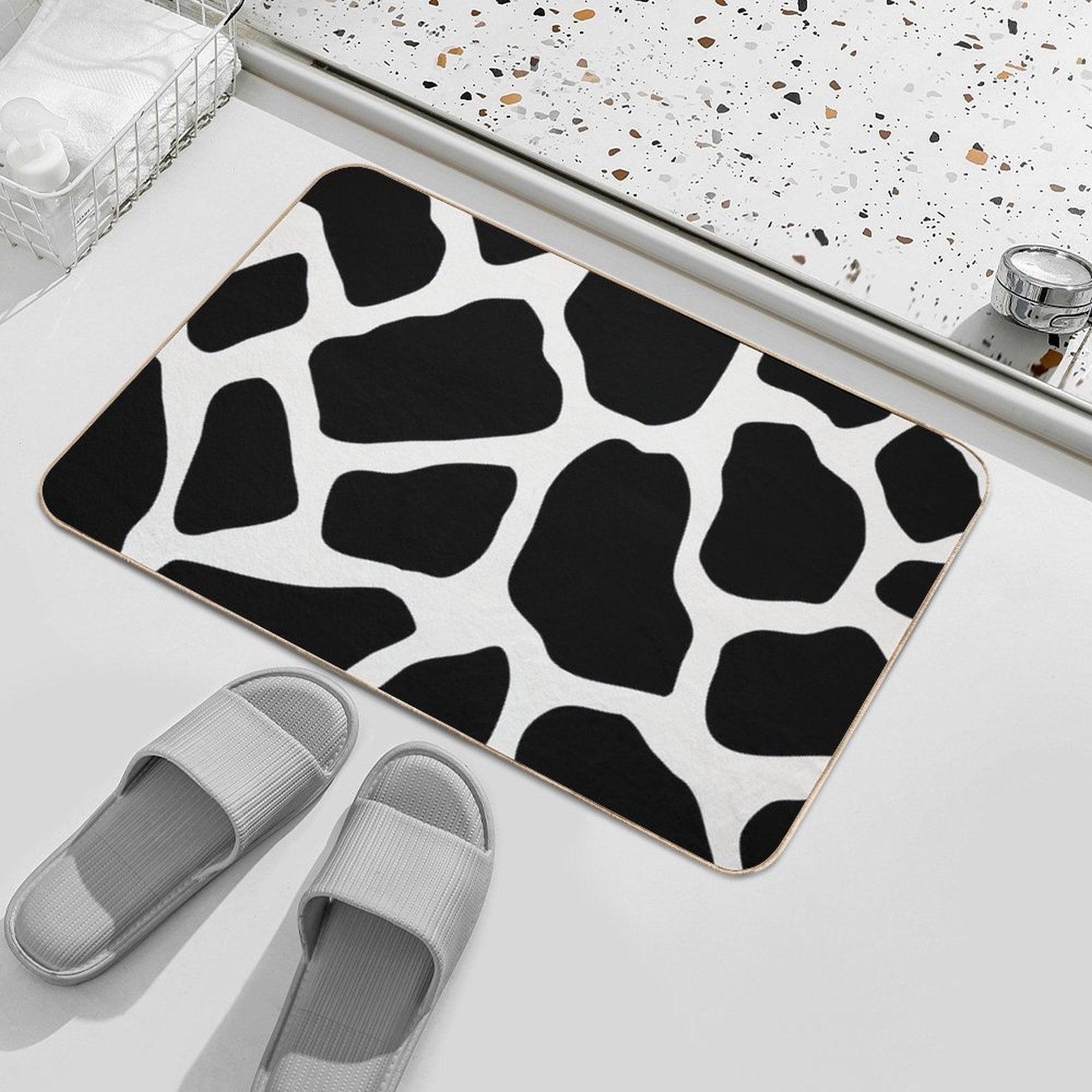 Black Abstract Pebbles Pattern  High-Traffic Bath Mat
