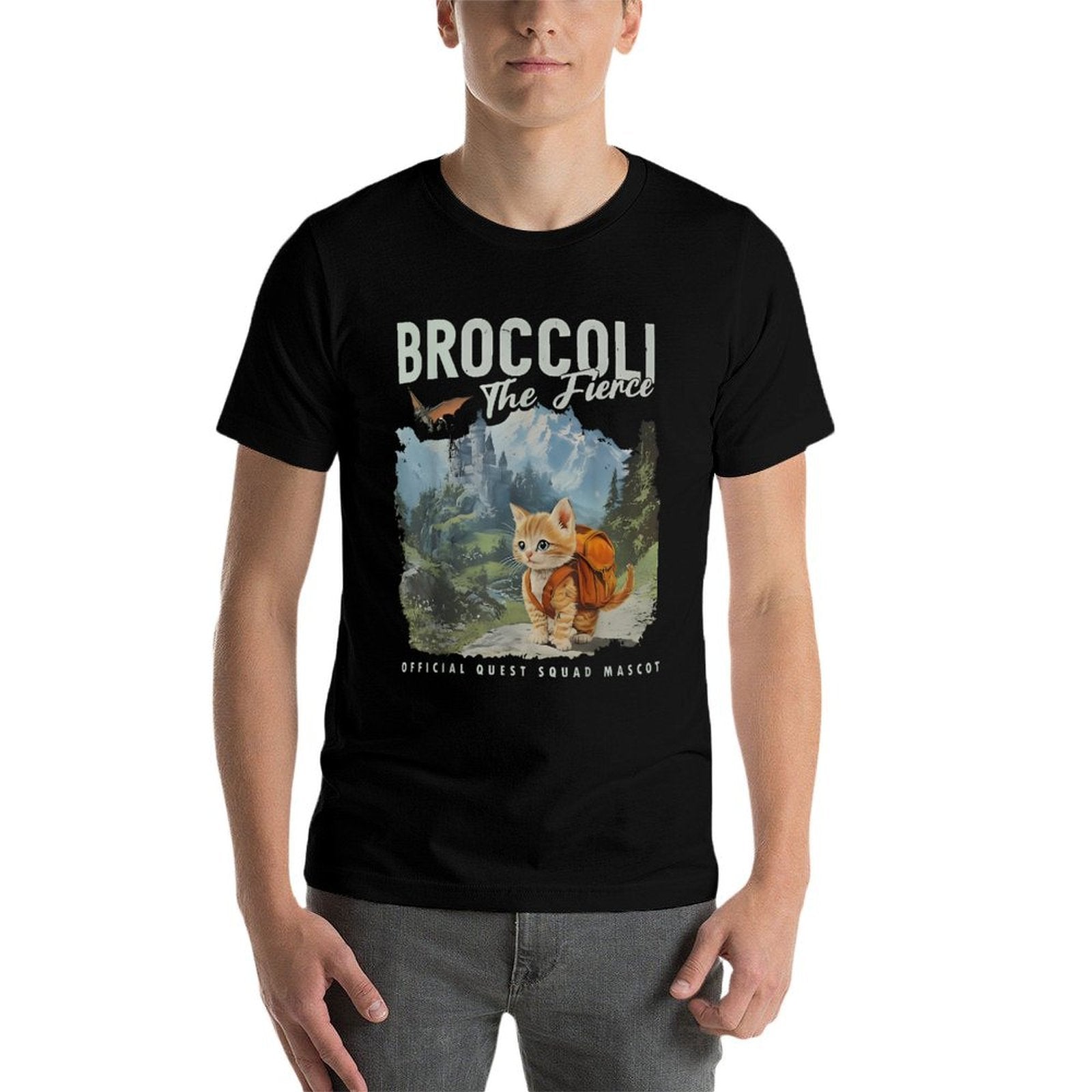 Quest Squad Broccoli Cat Funny Broccoli The Fierce  Fade-proof Color T-Shirt