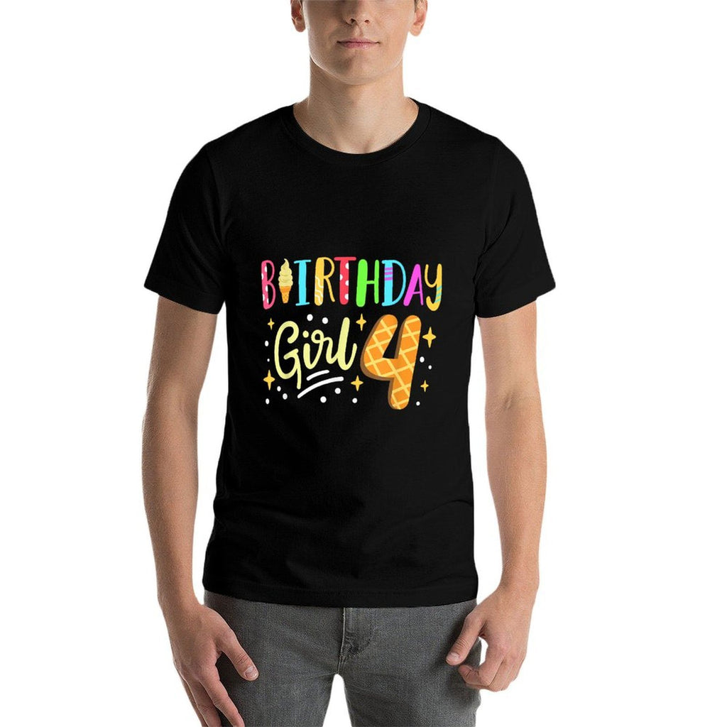 Kids 4th Birthday 4 Year Old Girls Ice Cream Party Family  Graphic-printed T-Shirt