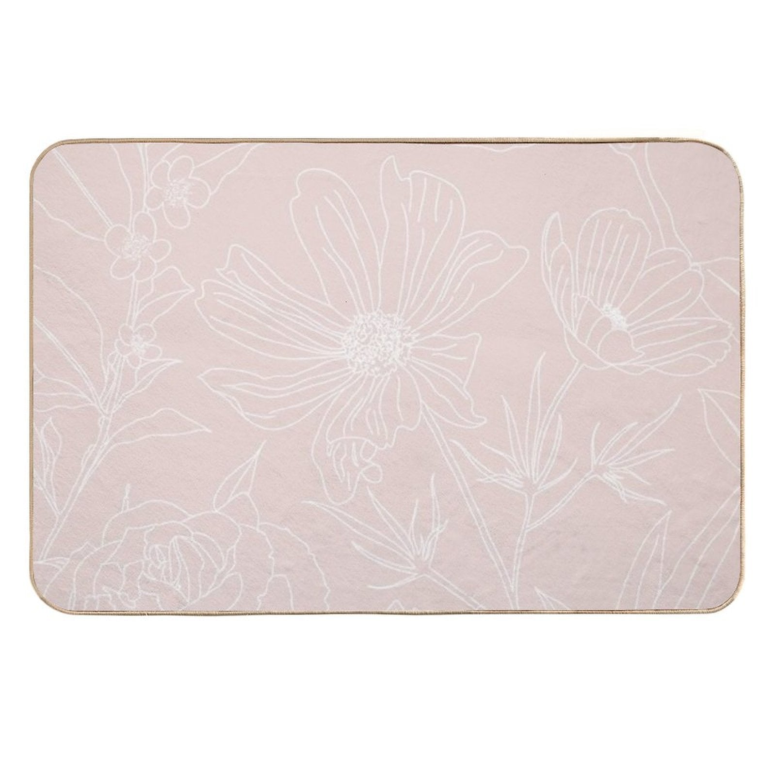 Trendy White Flowers Outlines Blush Pink Design  Eco-Friendly Bath Mat