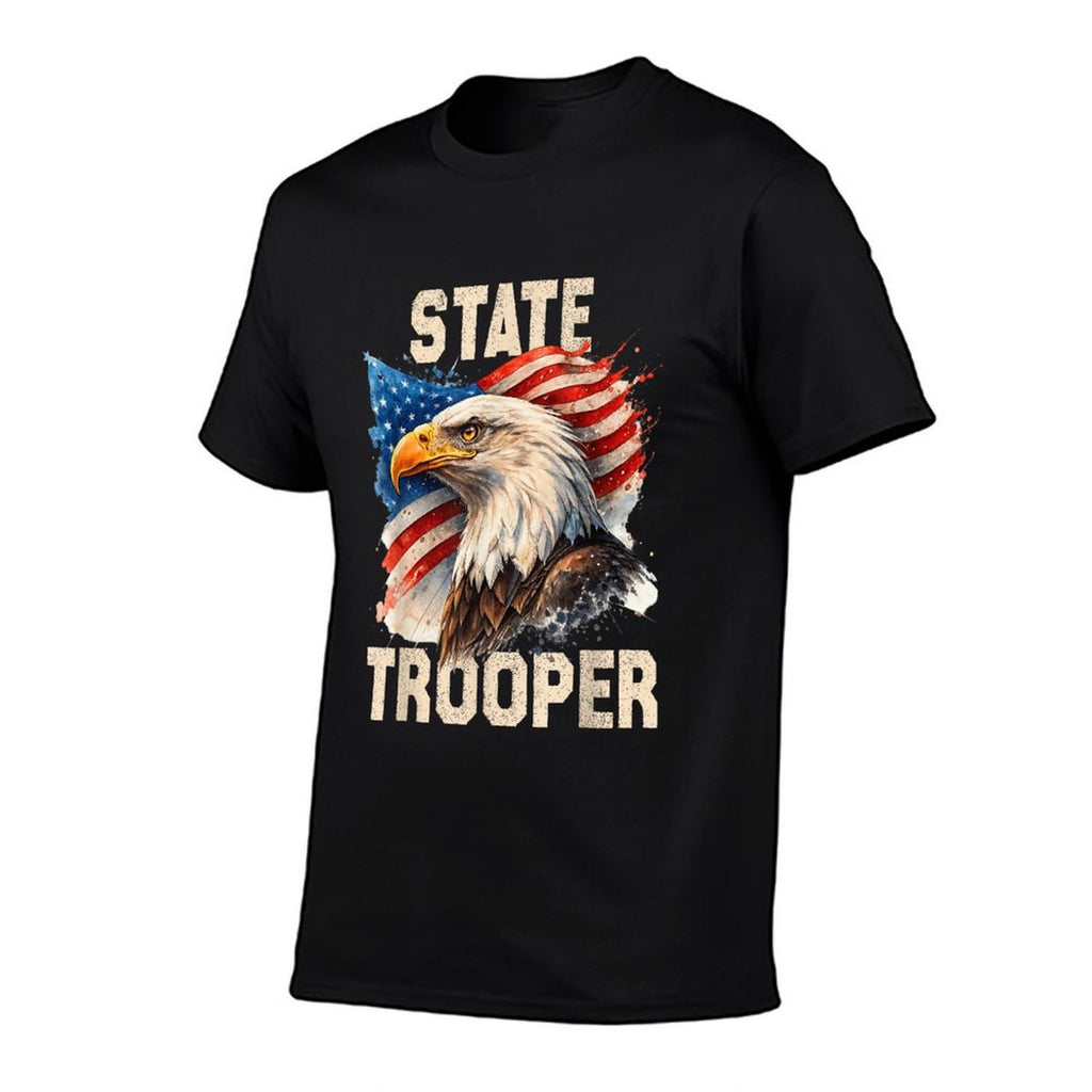 American USA Law Enforcement State Trooper  High-quality Stitching T-Shirt