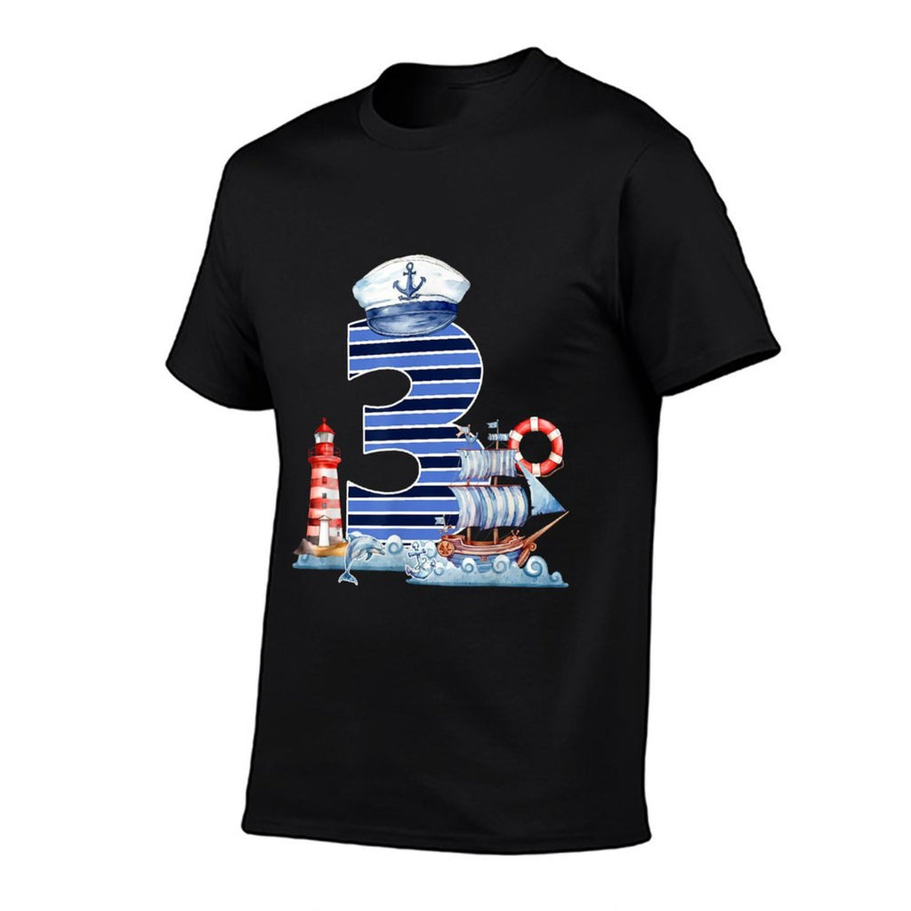 Kid Three 3 Years Old Boy Sailor Nautical 3rd Birthday Party  Relaxed-fit T-Shirt