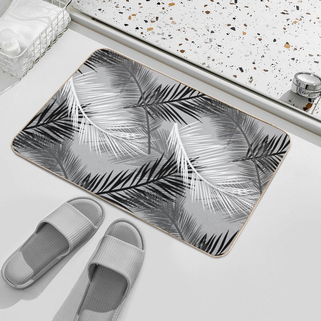 Palm Leaf Print, Gray, Black And White  Fade-Resistant Bath Mat