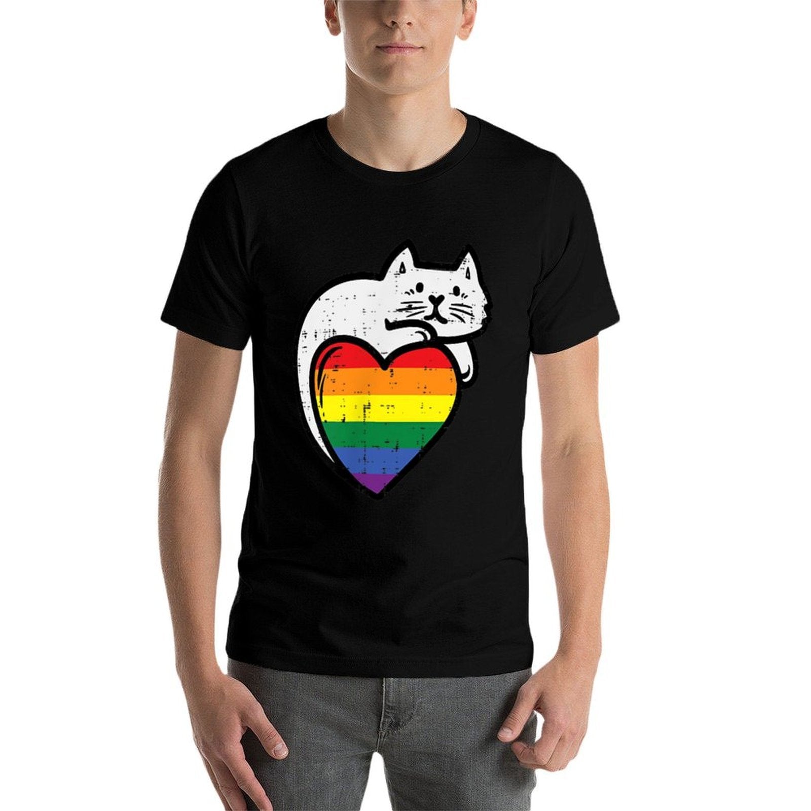Rainbow Cat Heart Gay Pride Ally LGBTQ Month Women Men  Trendy Pattern T-Shirt