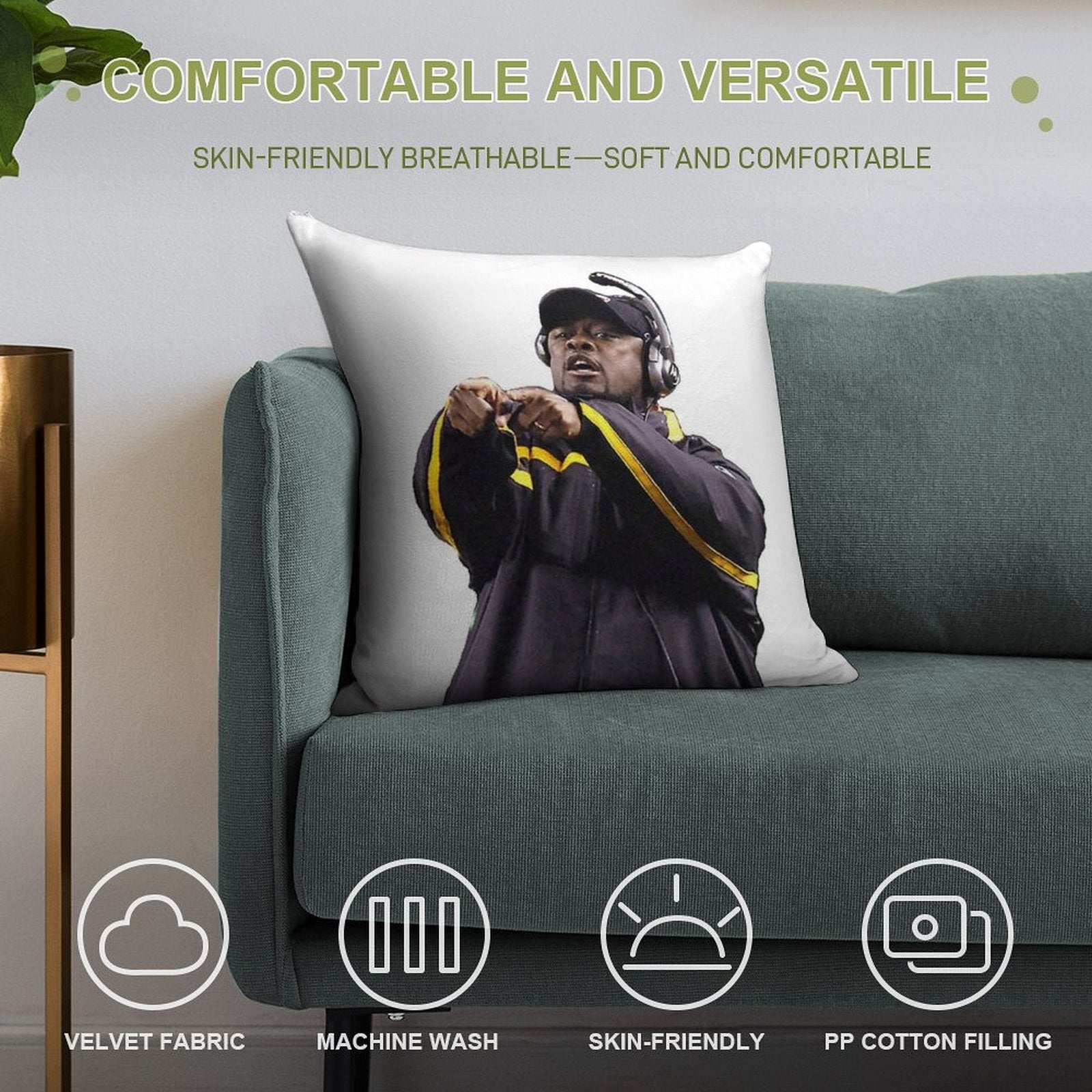 Mike Tomlin Soft Washable Throw Pillow