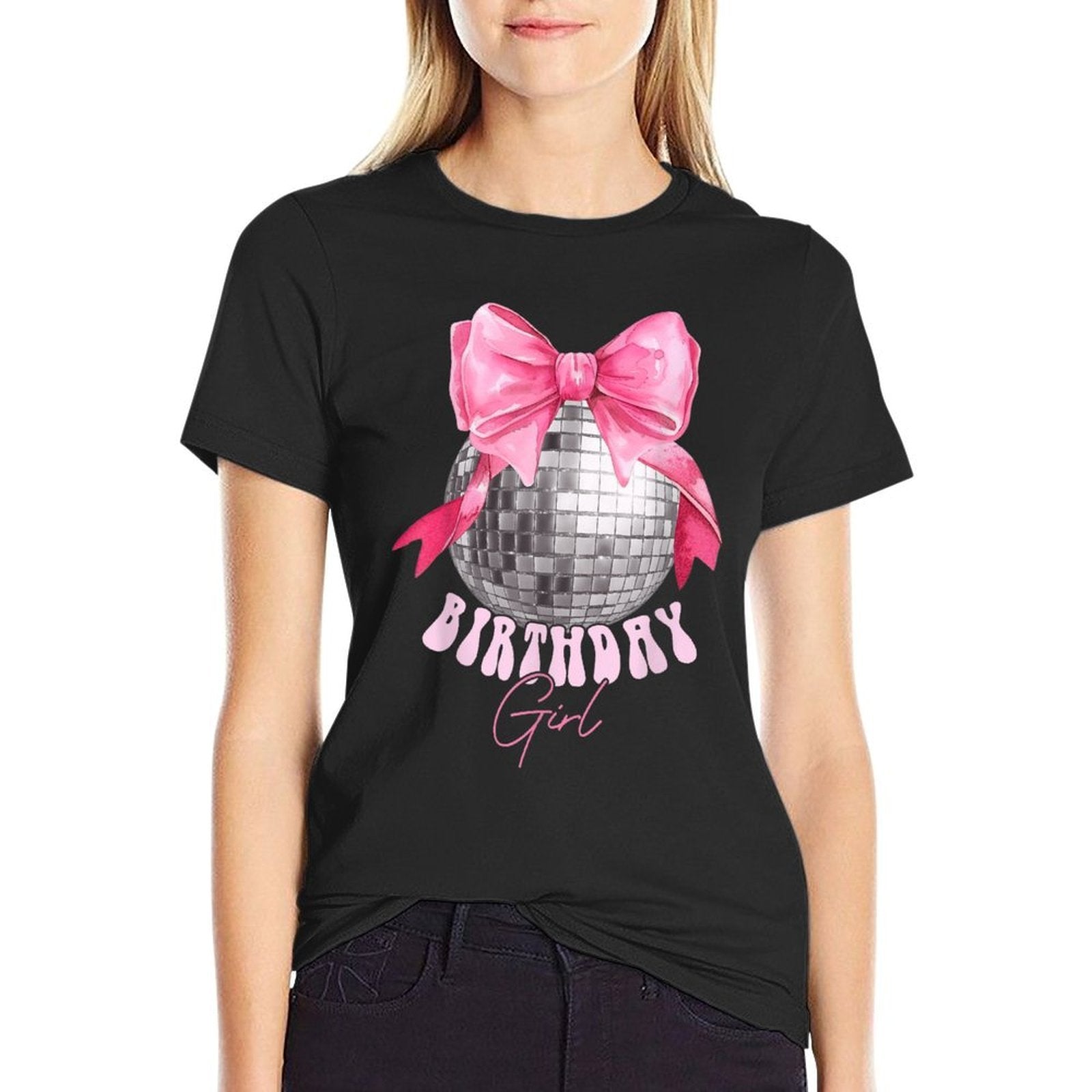 Birthday Girl Coquette Bow Disco Ball Funny Birthday Party  Soft T-Shirt