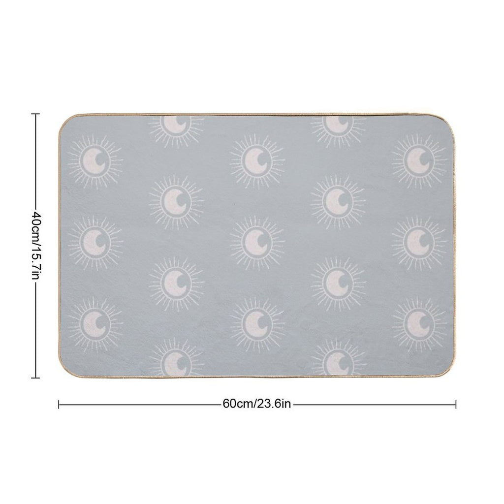 Boho Sun And Moon Pattern Bohemian Aesthetic In Muted Colors Muted Teal  Absorbent Bath Mat