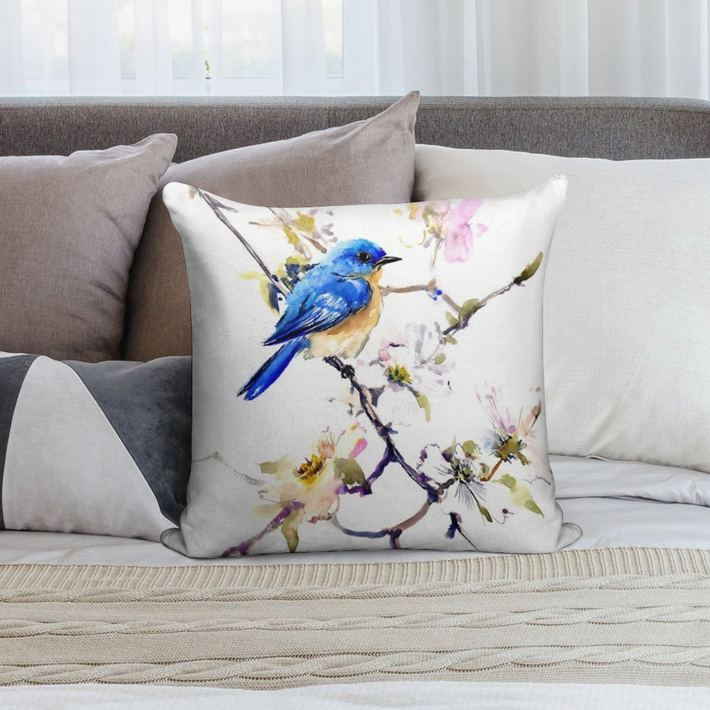 Bluebird And Dogwood Soft Durable Construction Throw Pillow